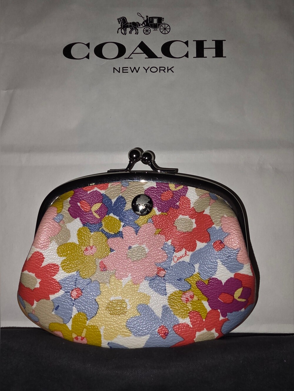 Y2K Coach Peyton Floral Print Coated Canvas Kisslock Coin Purse/pouch